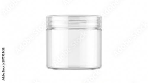 Empty clear plastic cosmetic jar mockup isolated on white background