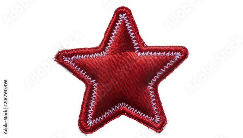 Obraz na plátně Red star patch with white zigzag stitching, isolated on transparent background