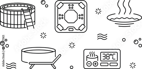 Fotografía Hot Tub Spa and Jacuzzi Line Icon Set with Temperature Controller and Bath