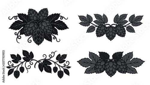Tableau sur toile Hop cones and leaves decorative ornaments collection