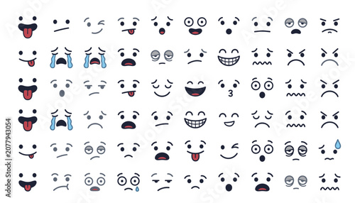 Fotografía Cartoon facial expressions big collection vector illustration
