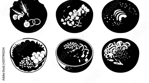 Schilderij op canvas Collection of black and white medical or science microscope slides with differen