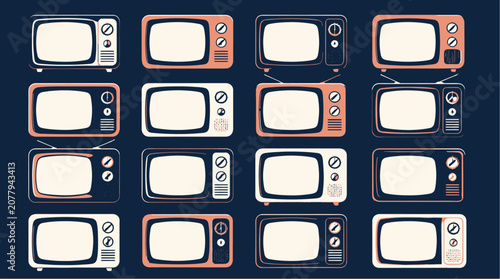 Collection of vintage television sets in various colors.