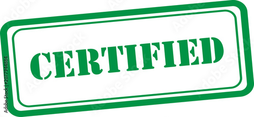 Certified green stamp graphic quality assurance approval and validation seal for business