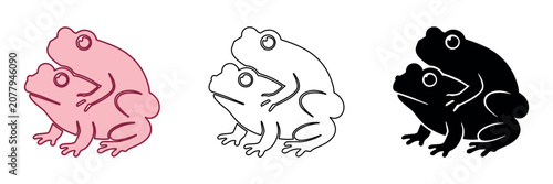 Fényképezés Two frogs in amplexus, a mating embrace, depicted in three distinct styles