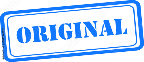 Original stamp graphic blue rectangular seal for authenticity and document verification