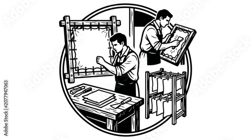 Artisan making paper by hand in a workshop setting 1.