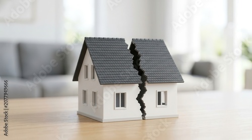 Real estate problems represented by a small house model undergoing property separation.