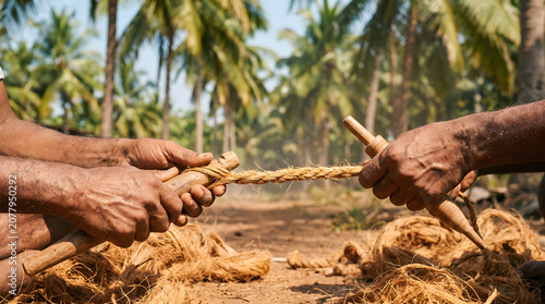 Hands Twisting Traditional Coir Rope
