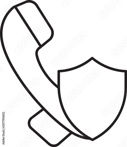 Black line icon of a telephone with a shield