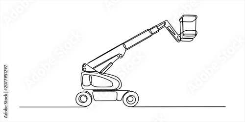 Foto Continuous single line drawing of a hydraulic cherry picker lift for constructio