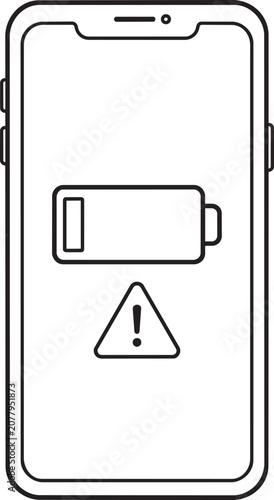 Smartphone with low battery warning icon on screen