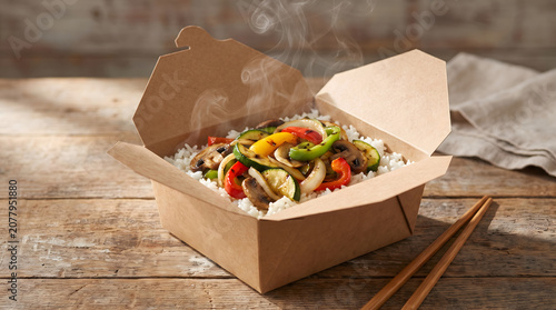 Steaming Vegetable Stir Fry Takeout Box