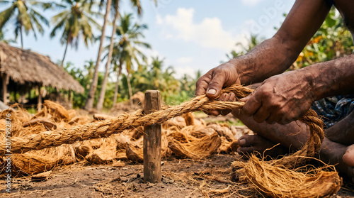Hands Weaving Natural Coconut Fiber Rope