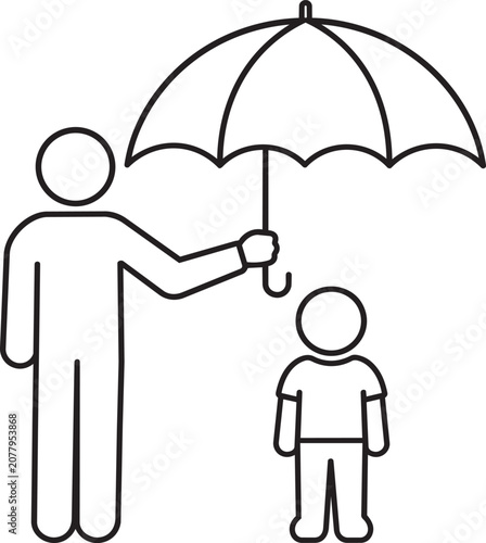 Man holding umbrella over a child