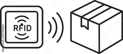 Rfid tag and cardboard box with wireless signal