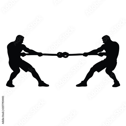   
Tug of war silhouette vector illustration competition struggle rope knot opposing forces balance conflict modern minimal graphic design