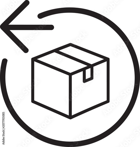 Black line icon of package with circular arrow
