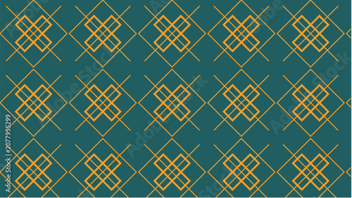 Geometric knot pattern vector illustration interlocking diamond gold teal background symmetrical decorative elegant modern abstract design