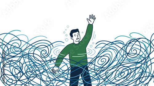 Konstfotografi Man struggling with chaotic tangled lines of mental stress.