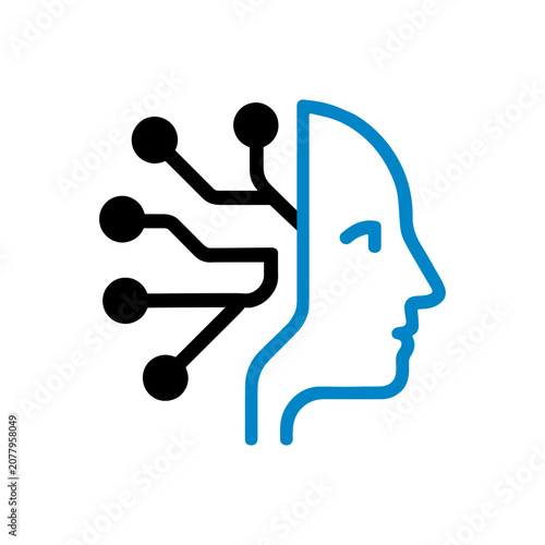 Abstract artificial intelligence logo with human head and circuit lines