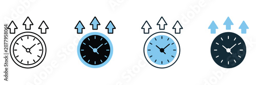 Fotografía Alarm Clock Icon Set, Upward Arrows Productivity Increase Symbols For Time Management, Business Scheduling, Fast Service Growth And Workflow Efficiency Vector Illustration