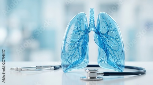 Medical illustration of lungs and stethoscope for diagnosing lung-related diseases.