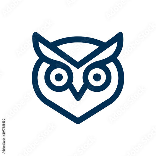 Minimalist blue owl head logo icon isolated on white background