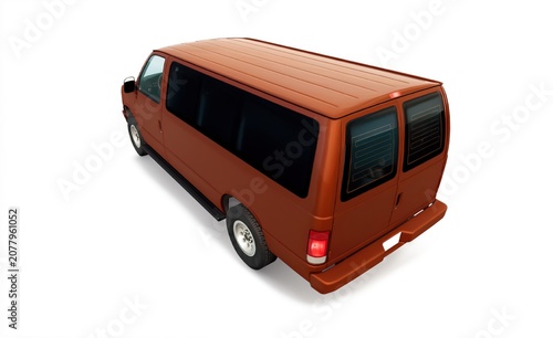 Brown commercial delivery van isolated on white background, 3D illustration