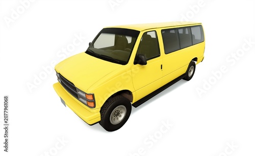 Yellow classic van mini bus for city transit and delivery, 3D illustration