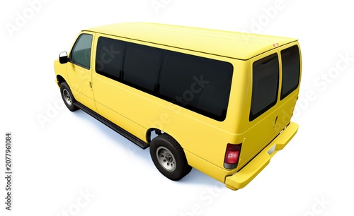 Yellow classic van mini bus for city transit and delivery, 3D illustration