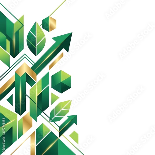 Stylish geometric shapes with green leaves.