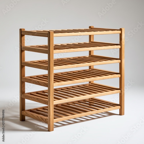Niche Wooden shelf with multiple storage levels.