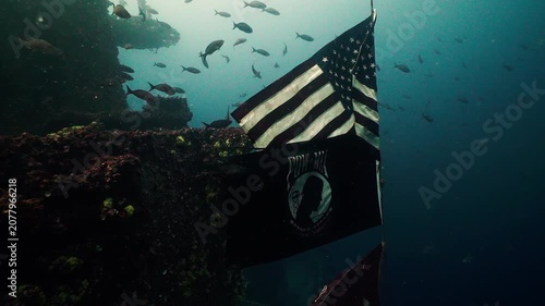 Flags Hanging 80 Feet Below Surface on Sunken Military Shipwreck