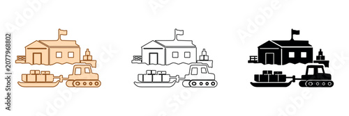 Принти на полотні Arctic research station with tracked vehicle delivering supplies across snow