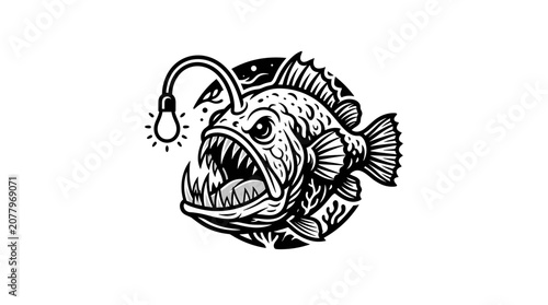 Deep Sea Anglerfish with Lure Illustration.