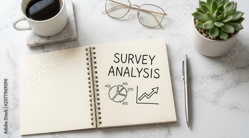 A notebook showing survey analysis, research data, and respondent insight collection.
