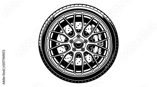 Detailed illustration of a car wheel and tire.