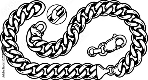 Detailed Illustration of a Heavy Gold Chain Bracelet.