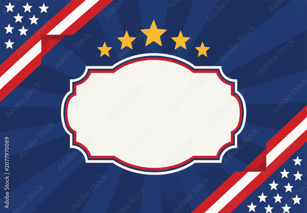 Naklejka premium American Patriotic Background Frame with USA Flag Elements and Sunburst
