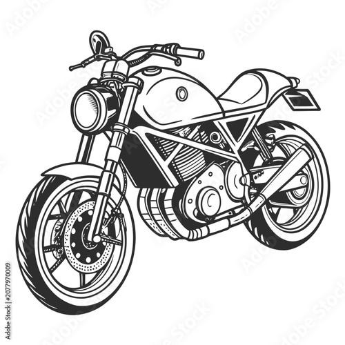 Photos Black and white classic cafe racer motorcycle line art with two wheeler motorcyc