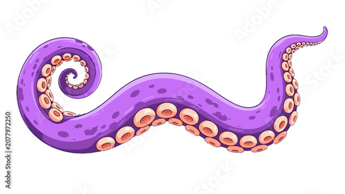 Foto Curled purple octopus tentacle with suction cups vector illustration