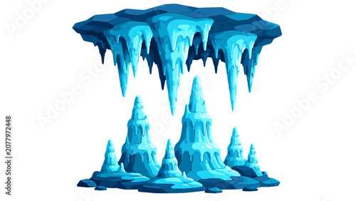 Bild auf Leinwand Blue cave stalactites and stalagmites vector illustration
