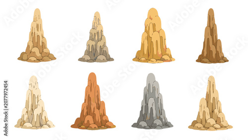 Bild auf Leinwand Cartoon cave stalagmite rock formations set isolated on white