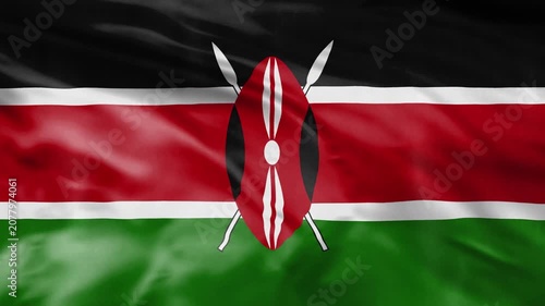 Kenya national flag waving in wind with cinematic movement.