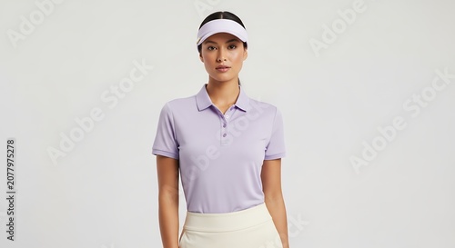 Woman in sports attire standing against a neutral backdrop