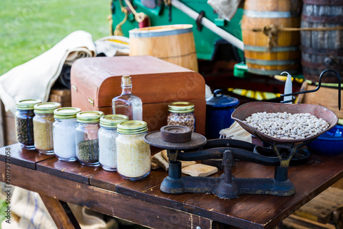 Foto still life with jars of spices