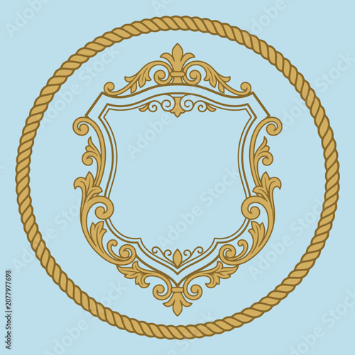 Obraz na płótnie An elegant golden heraldic shield framed by a nautical rope