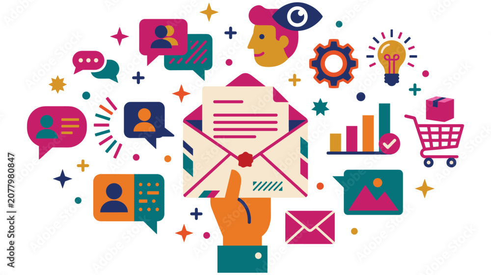 Naklejka premium Colorful flat design email marketing and business communication concept.