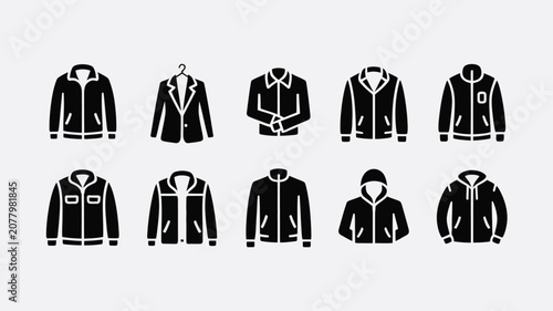 Tableau sur toile Set of various men's jackets and outerwear icons featuring different styles like